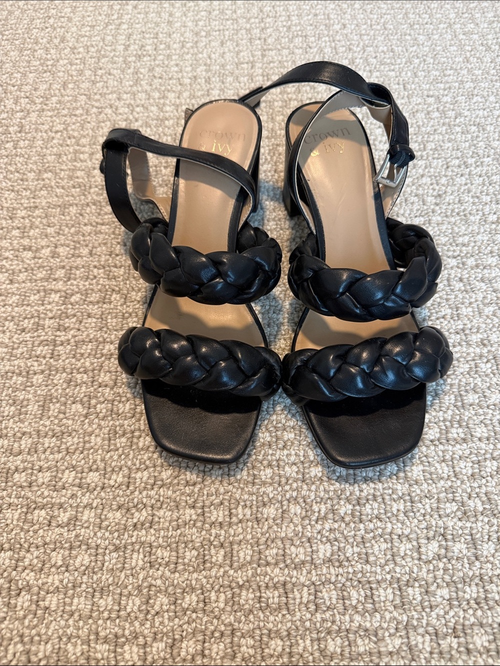 Crown & Ivy Black Braided Double-Strap Sandals